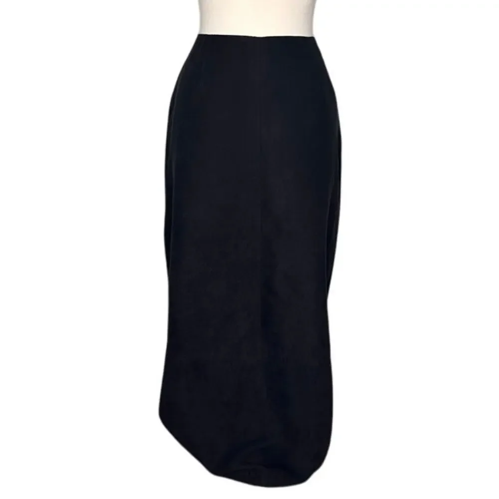 Vintage Sonoma Black Faux Suede Midi Skirt Zipper Side Slit Back Minimalist GG28